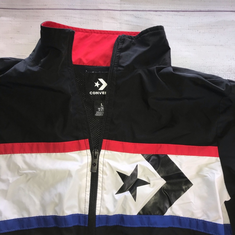 Converse VTG Lightweight Zip Jacket Unisex Teen Size XL 13-15  Windbreaker EUC